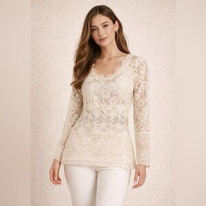 Ilse Jacobsen Y2K Cream Lace Top Size M Romantic Floral Sheer Ethereal Indie